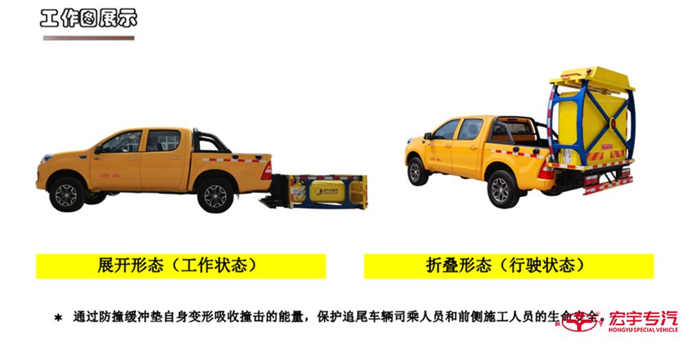 皮卡防撞緩沖車工作和行駛狀態(tài)